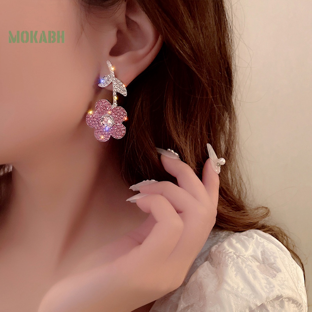 1 Đôi Bông Tai Hình Hoa Hồng Đính Đá Thời Trang Dành Cho Nữ