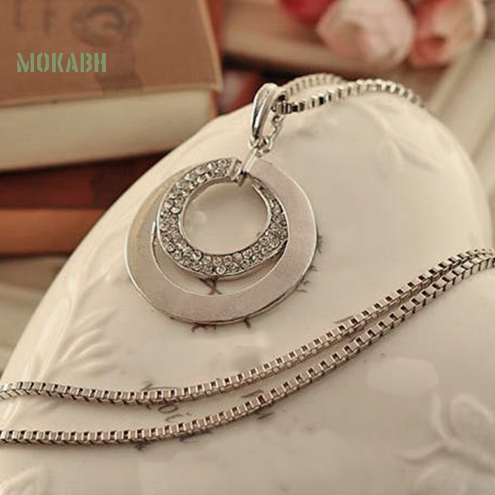 Vòng cổ Mặt Tròn Kép Đính Đá Thời Trang Cho Nữ