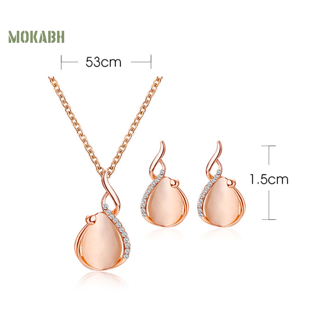 Set 2 Vòng cổ + Bông Tai Đính Đá Opal Hình Giọt Nước Thời Trang