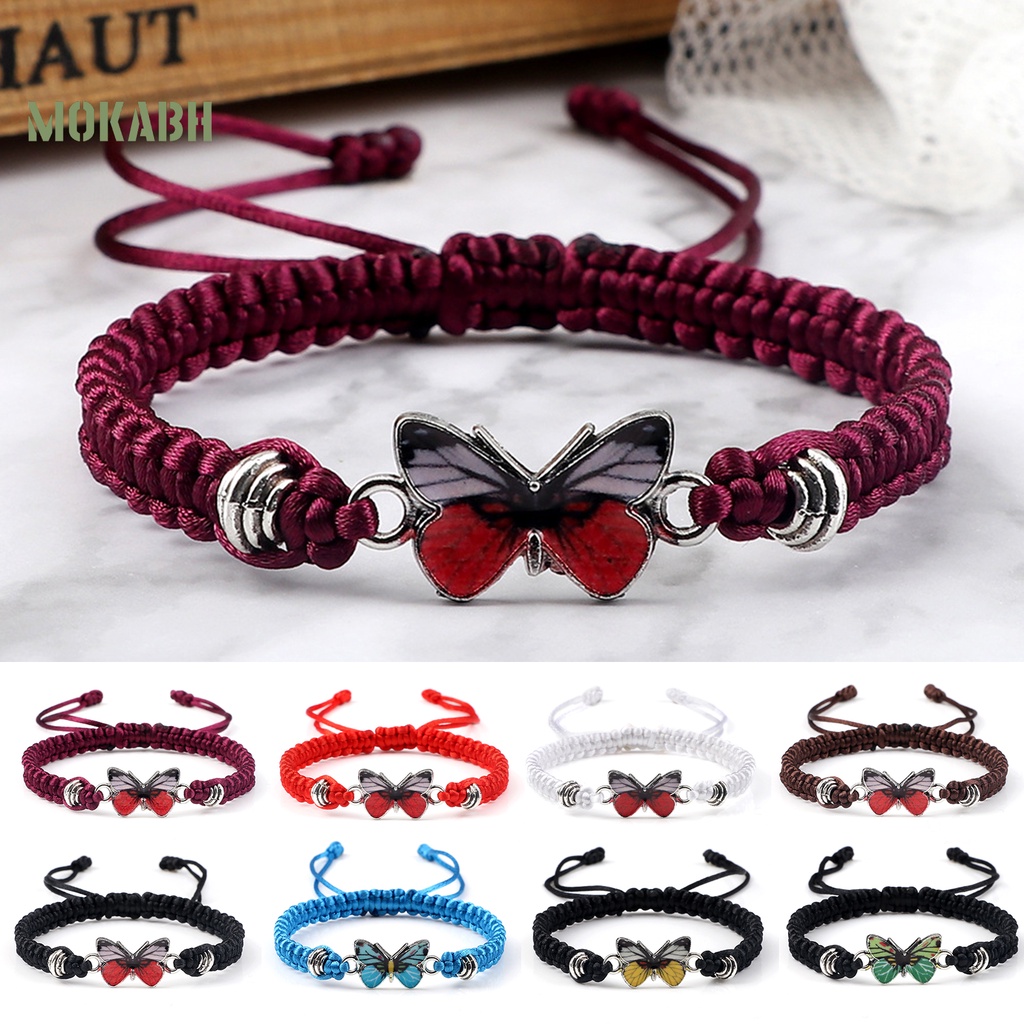 Vòng Tay Dây Bện Nylon Mặt Hình Bướm Thời Trang Có Thể Điều Chỉnh Cho Cặp Đôi