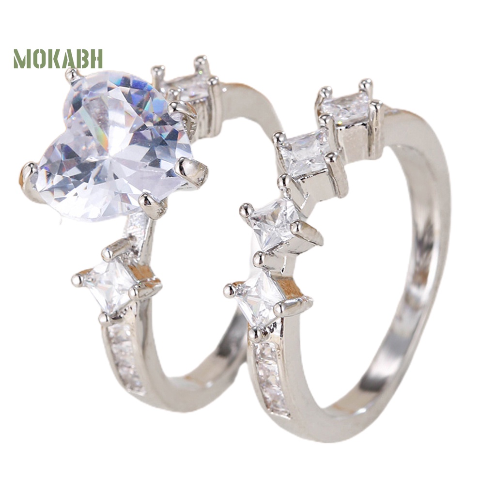 Set 2 Nhẫn Đính Đá Phong Cách Sang Trọng Thanh Lịch Dành Cho Nữ