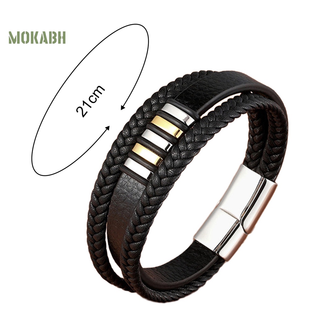 [Mới] Vòng Tay Da Giả 3 Lớp Trang Trí Khóa Cài Trang Sức Phong Cách Punk Chống Mài Mòn Nhiều Lớp Trang Trí Dành Cho Nam