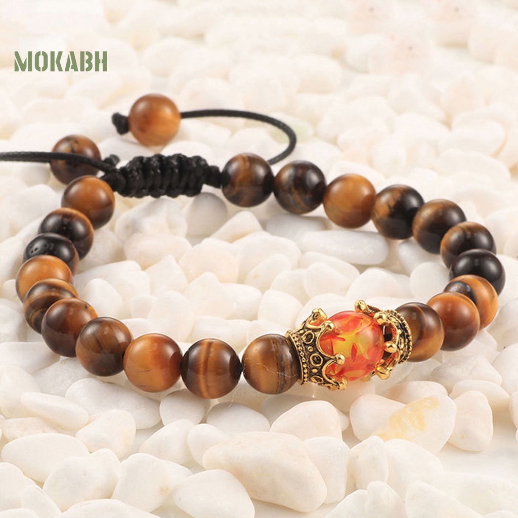 Vòng Tay Bện Dây Mặt Đá Hình Vương Miện Thời Trang Cho Nam