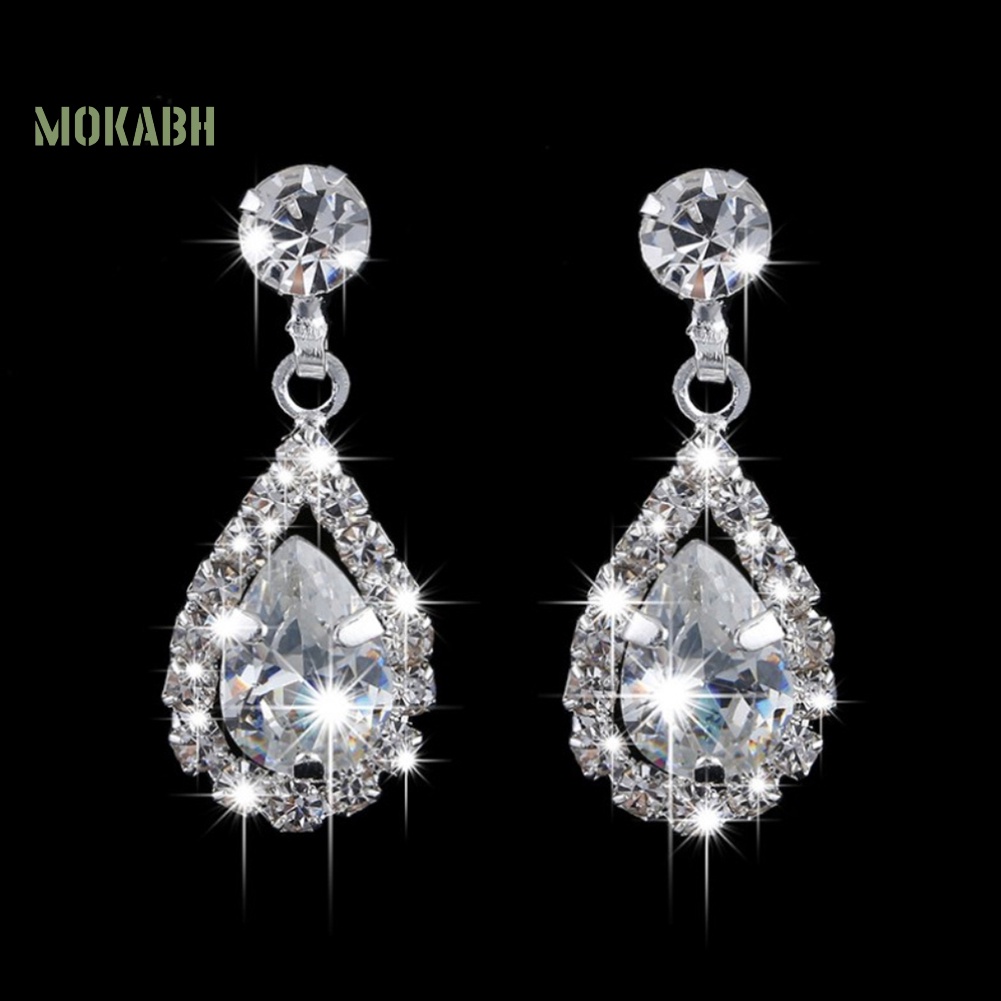 Bộ Vòng cổ + Bông Tai Đính Đá Hình Giọt Nước Sang Trọng Cho Nữ