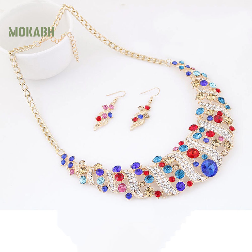 Bộ Vòng cổ + Bông Tai Đính Kim Cương Giả Sang Trọng Cho Nữ