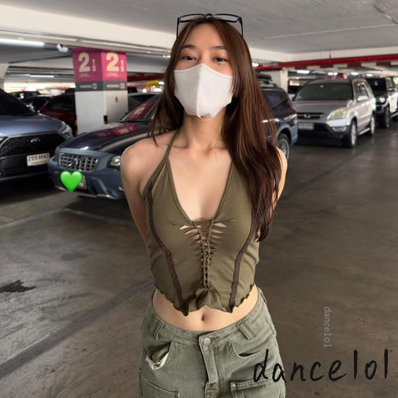 Áo Croptop Sát Nách Dây Chéo Màu Sắc Tương Phản 1O1