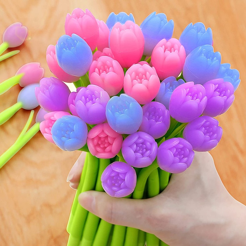 Bút Mực Đen Ngòi 0.5mm Thay Thế Bằng Silicon Hình Hoa Tulip Cho Văn Phòng / Trường Học