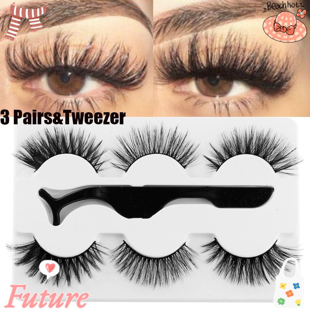 Set 3 Cặp Lông Mi Giả SKONHED Kèm Nhíp Gắp Và Hiệu Ứng Trang Điểm Mắt 5D