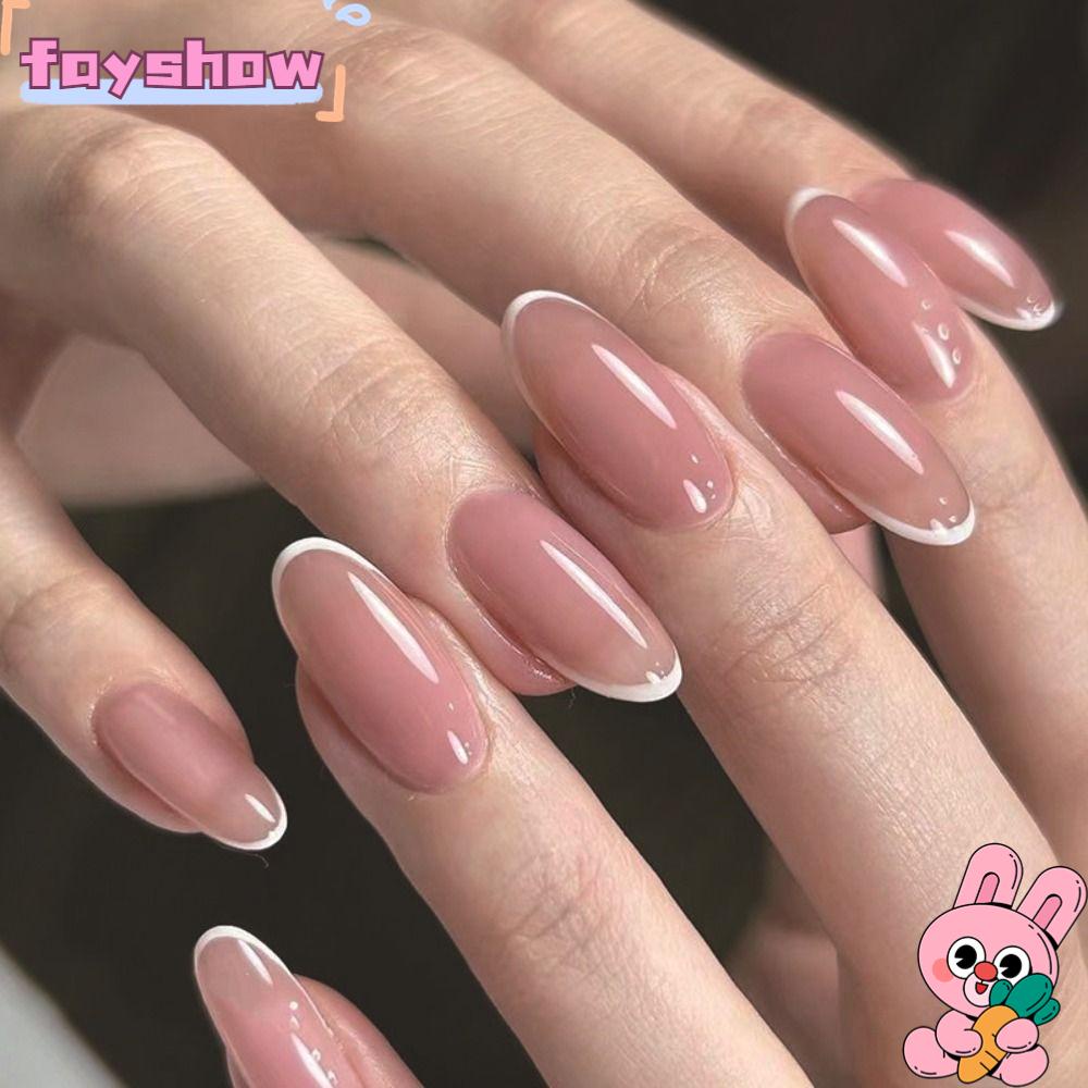 Set 24 Móng Tay Giả Viền Trắng DIY