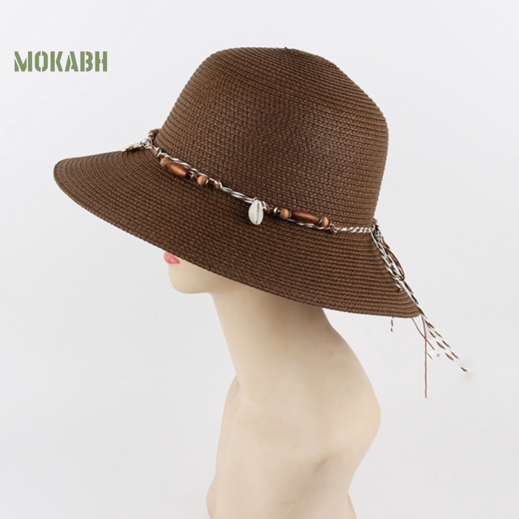 Mũ Vành Tròn Chống Nắng Màu Trơn Trang Trí Vỏ Sò Biển Cho Nữ