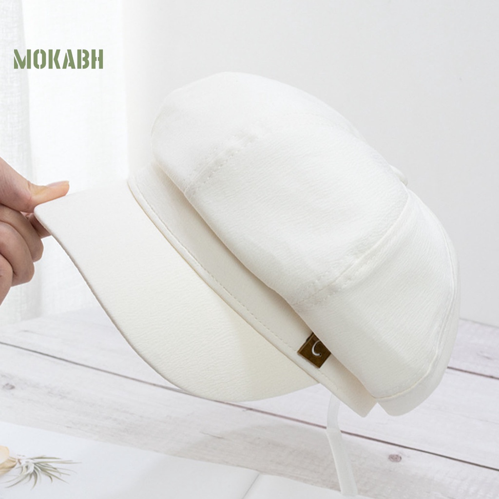 Abh [Mok] Mũ Beret Màu Trơn Họa Tiết In Logo Vòm Tròn Vành Ngắn Thời Trang Cho Nữ