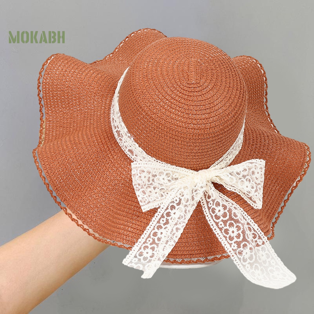 Mũ Cói Rộng Vành Đính Nơ Thêu Họa Tiết Hoa Xinh Xắn Thời Trang Cho Nữ