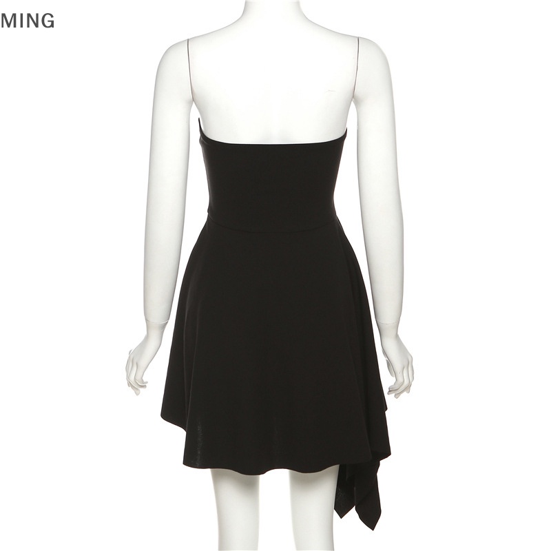 Đầm Ngắn Trễ Vai Màu Đen Thiết Kế Không Đồng Đều Quyến Rũ Thời Trang