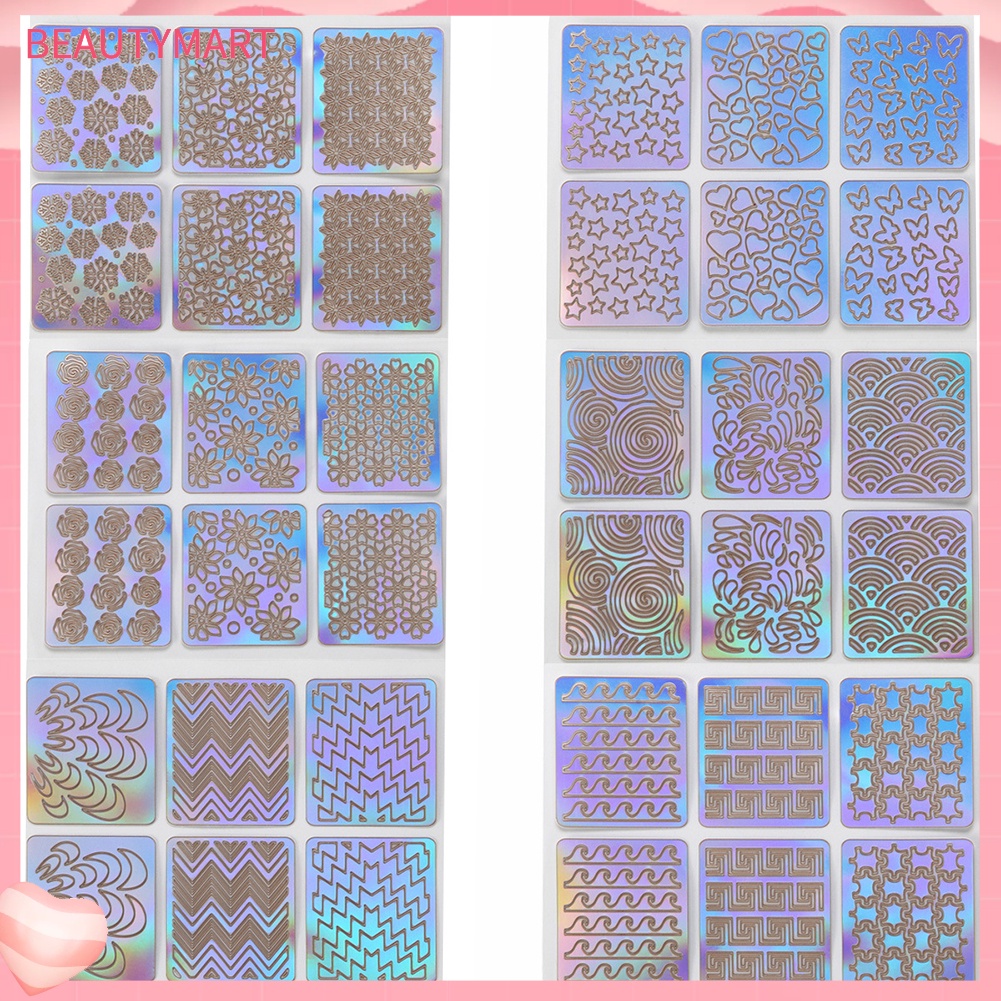 Set 12 Tấm Khuôn Trang Trí Móng Tay Nghệ Thuật Họa Tiết Kẻ Sọc Lượn Sóng