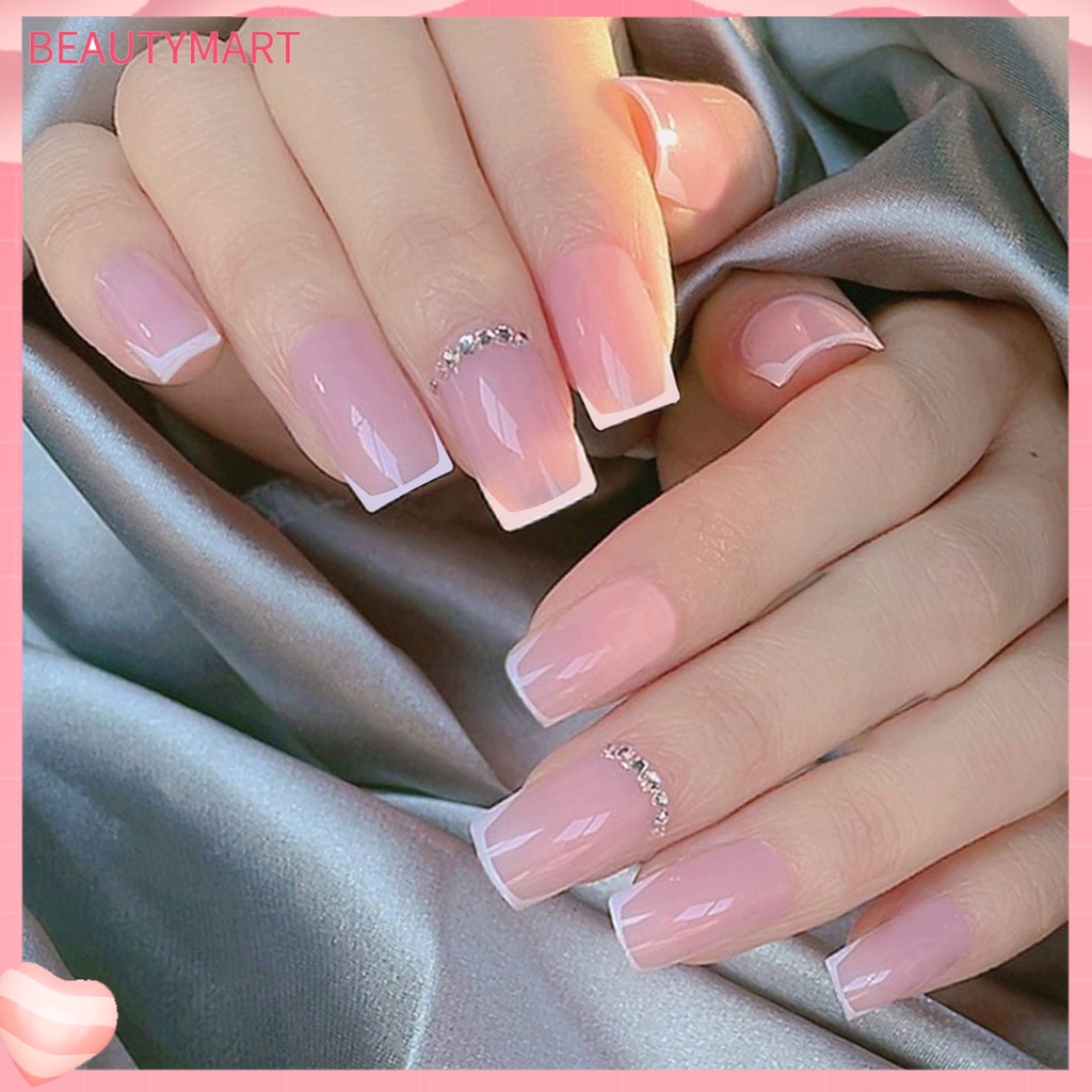 Bộ 24 Móng Tay Giả Bằng Nhựa ABS Che Phủ Toàn Diện Màu Sắc Sống Động Kèm Keo Nhấn