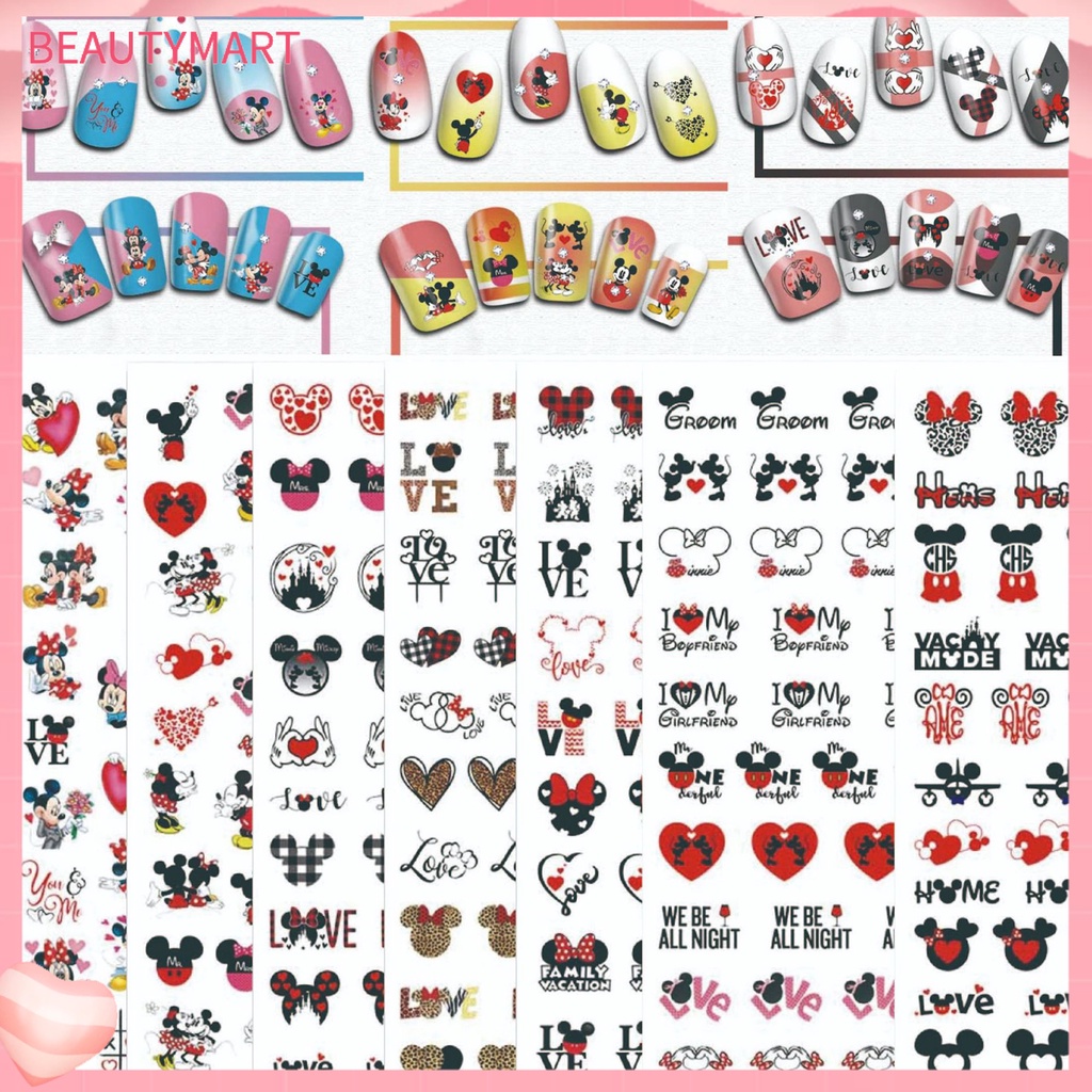 [beautymart] Miếng Dán Móng Tay Tự Dính Họa Tiết Chuột Hoạt Hình Dễ Dàng Làm Mờ Cứng Dùng Một Lần Chủ Đề Ngày Lễ Tình