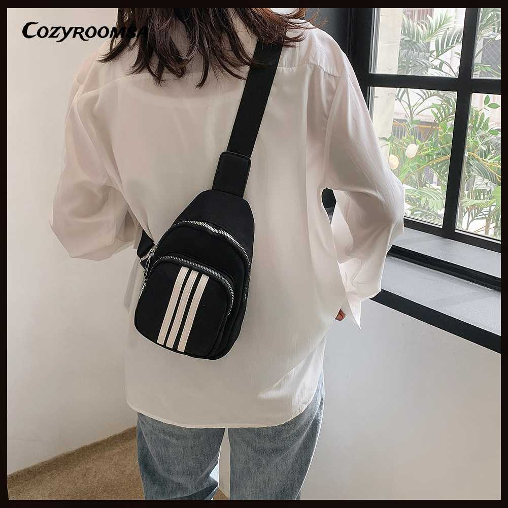 Túi Đeo Chéo Ngực / Hông Bằng Nylon Họa Tiết Kẻ Sọc Thời Trang Cho Nữ