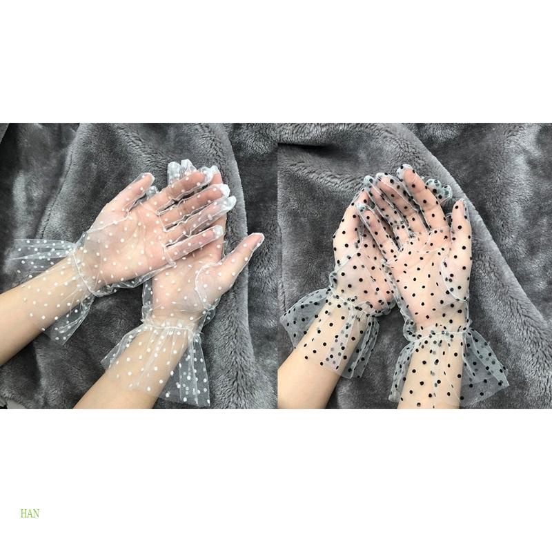 Đôi Găng Tay Lưới Ngắn Họa Tiết Chấm Bi Vintage Cho Nữ