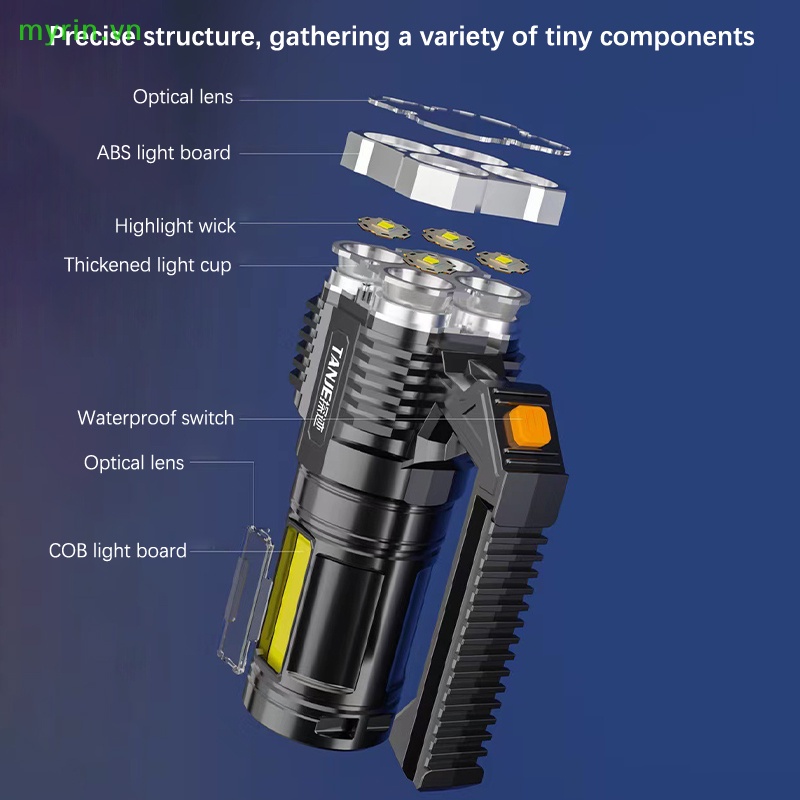 Đèn Pin Cầm Tay Độ Sáng Cao Có Thể Sạc Lại Chống Thấm Nước
