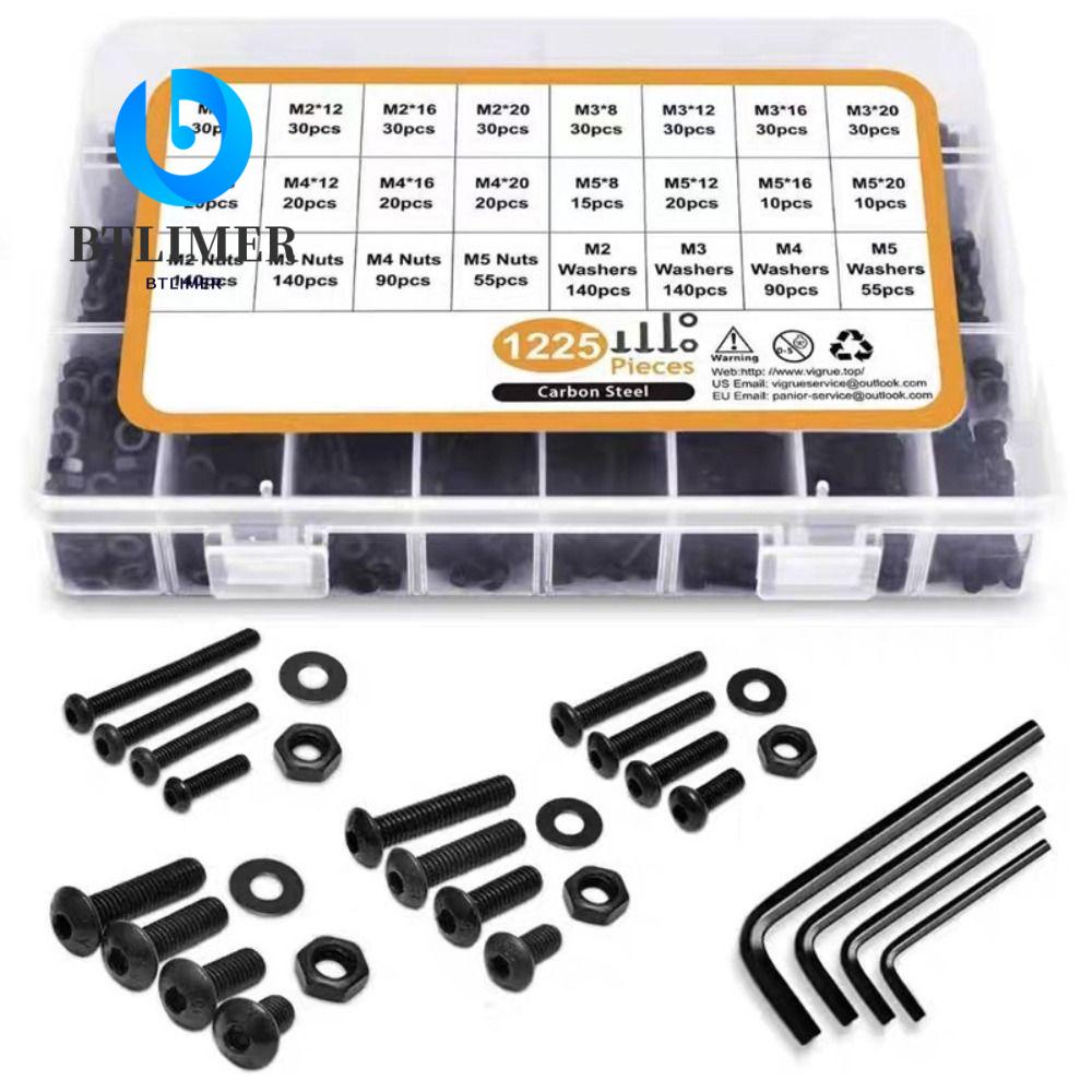 Bộ 1225 Ốc Vít Đầu Dẹt M2, M3, M4, M5 Bằng Hợp Kim Thép