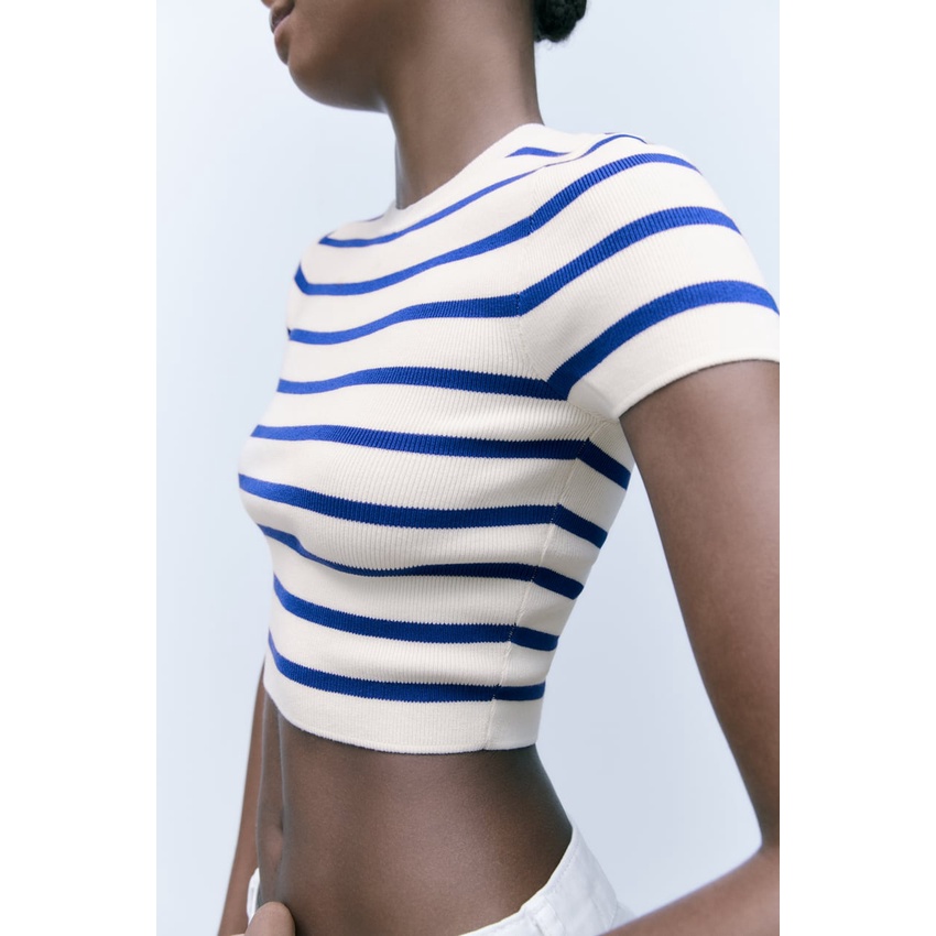 Zara Áo Thun Dệt Kim Dáng Ngắn Thiết Kế Đơn Giản Thời Trang Mùa Hè Cho Nữ 3519025