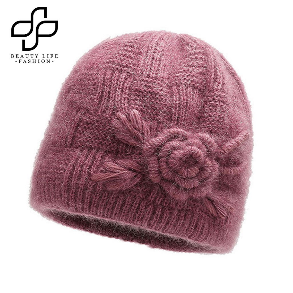 Mũ Beanie Dệt Kim Không Vành Dày Dặn Chống Gió Màu Trơn Thời Trang Thu Đông Cho Nữ