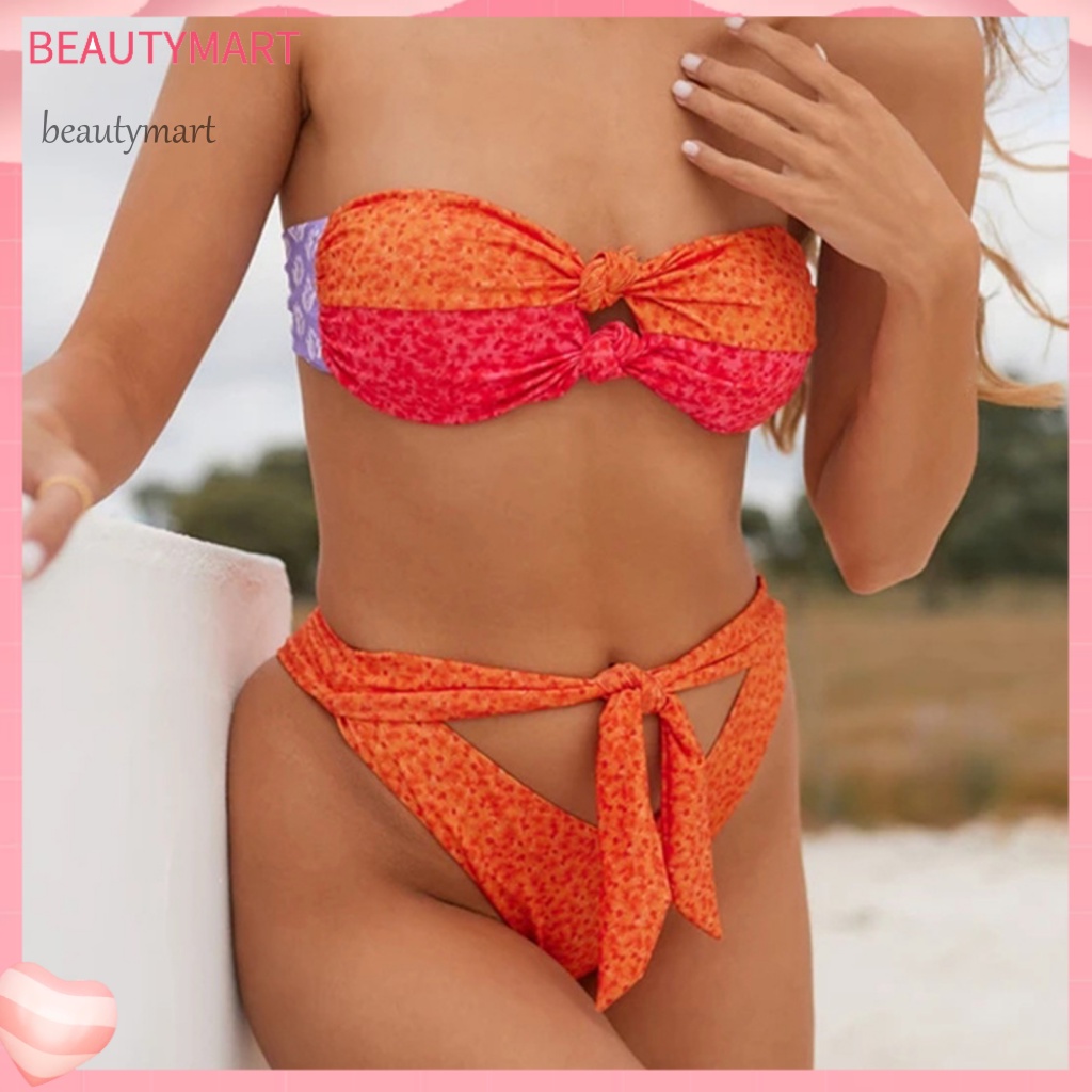 Bộ Bikini 2 Mảnh Buộc Dây Sau Lưng Họa Tiết Chấm Bi Cho Nữ