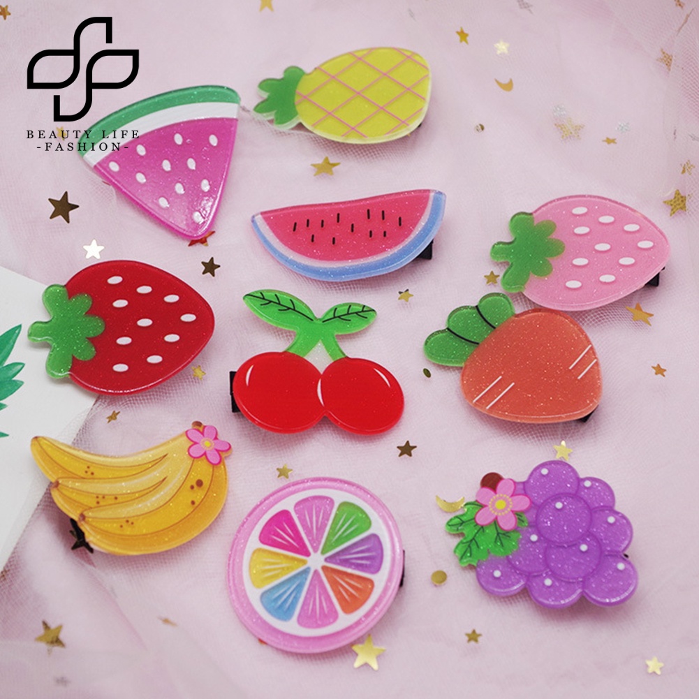 Bộ 2 Kẹp Tóc Hình Trái Cây / Cà Rốt / Dâu Tây Dễ Thương Cho Nữ