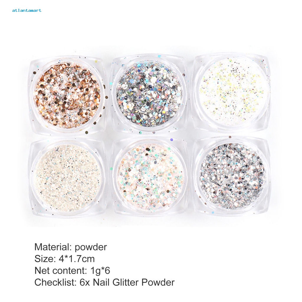 Túi Đựng Đồ Dùng Cao Cấp Tiện Dụng| Set 6 Hộp Bột Acrylic Lấp Lánh 1g Tự Trang Trí Móng Tay Cho Nữ
