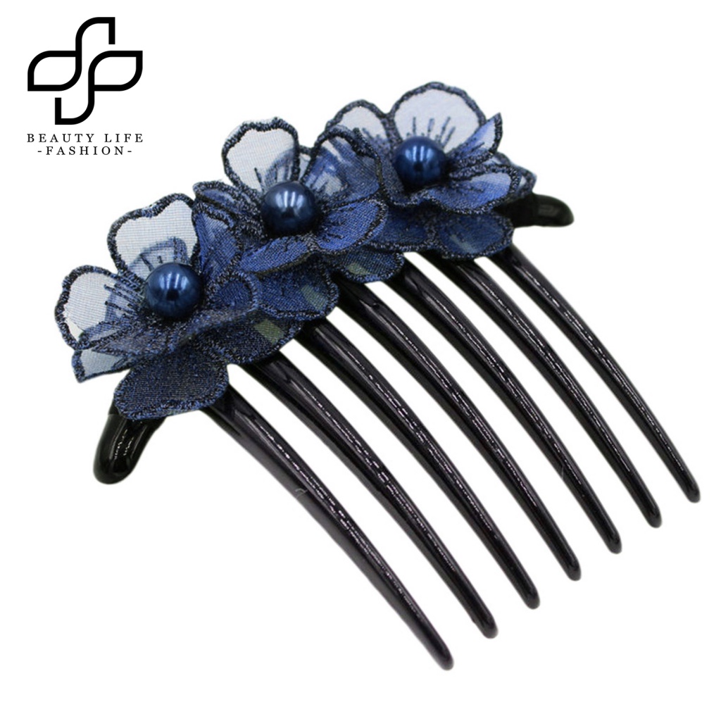 Lược Cài Tóc Mật Độ Chống Trượt Thêu Hoa Đính Ngọc Trai Giả Dễ Thương