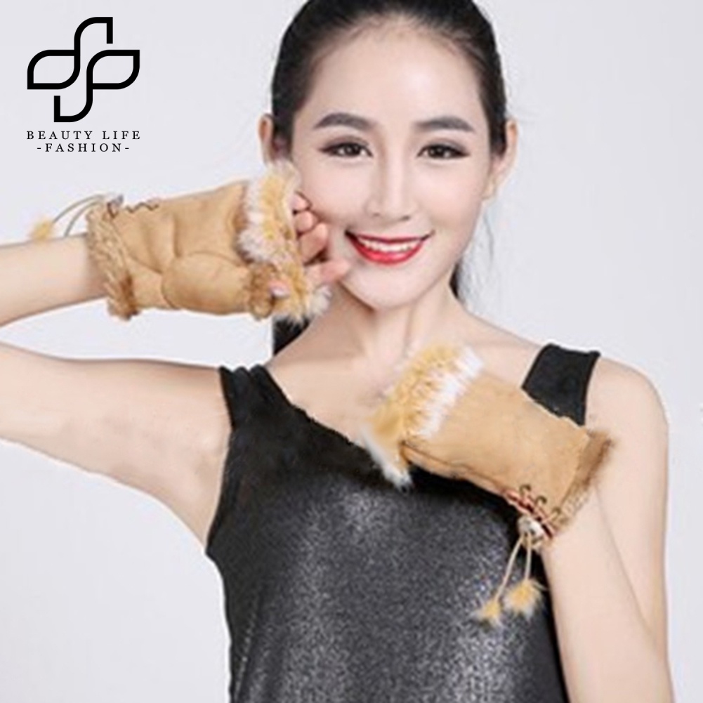 Găng Tay Lông Thỏ Mềm Mại Thời Trang Mùa Đông Cho Nữ