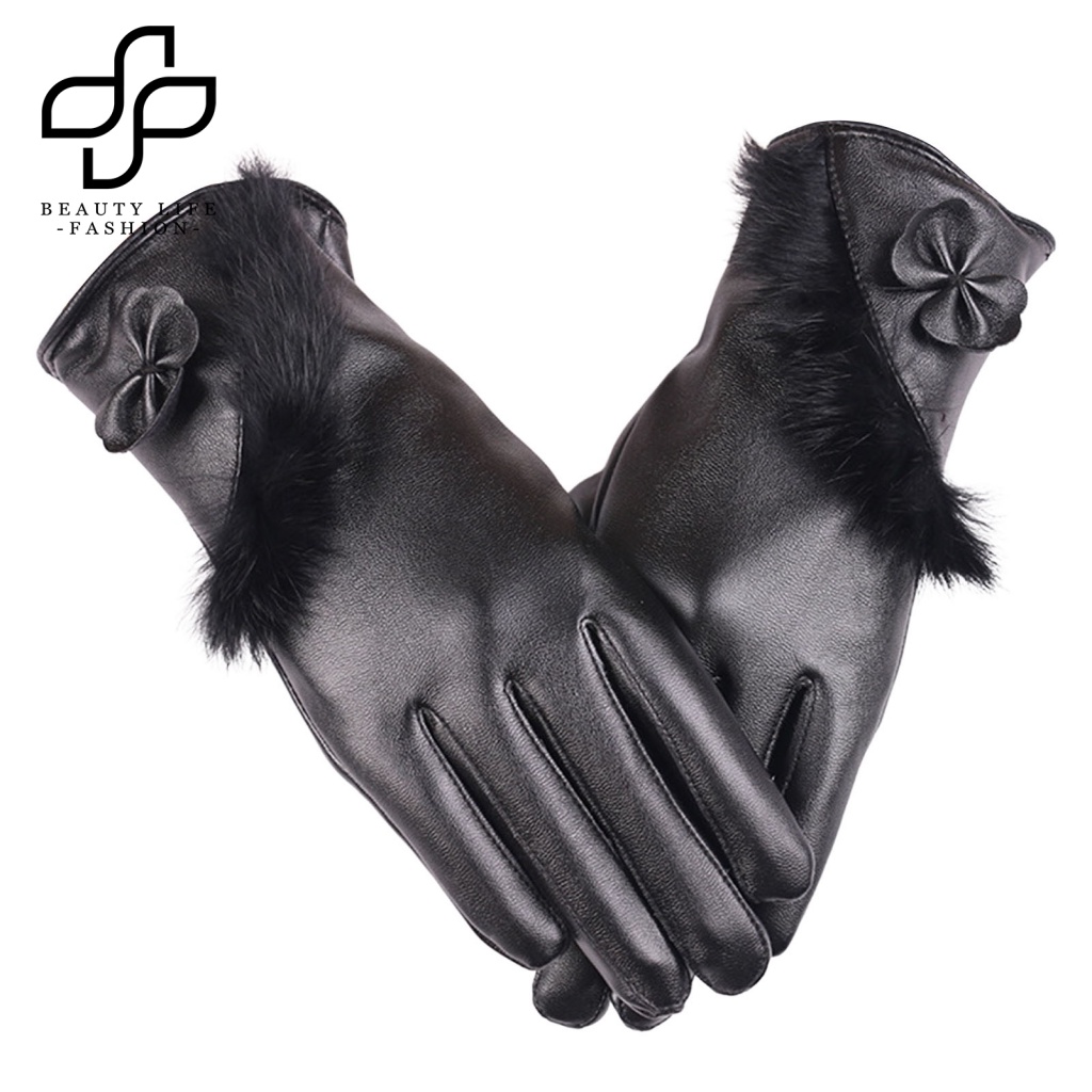 1 Đôi Găng Tay Da Giả Lót Lông Dày Dặn Chống Lạnh Có Thể Chạm Màn Hình Cảm Ứng Thời Trang Thu Đông Cho Nữ Ou