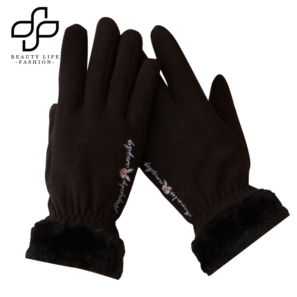 1 Cặp Găng Tay Lông Nhung Dày Dặn Màu Trơn Thêu Chữ Bảo Vệ Cổ Tay Dùng Khi Lái Xe Mô Tô