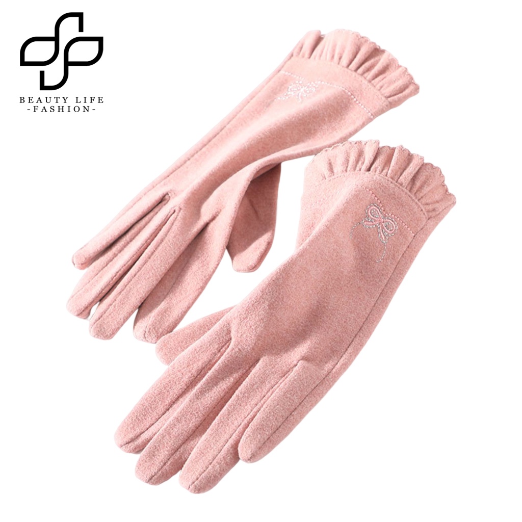 1 Đôi Găng Tay Chống Gió Chống Lạnh Dày Dặn Màu Trơn Có Thể Chạm Màn Hình Cảm Ứng Thời Trang Thu Đông Cho Nữ