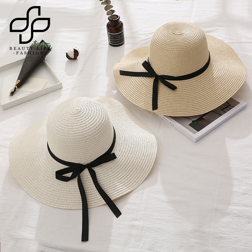 Nón Cối Rộng Vành Phối Nơ Chống Tia UV Thời Trang Đi Biển Mùa Hè Cho Nữ