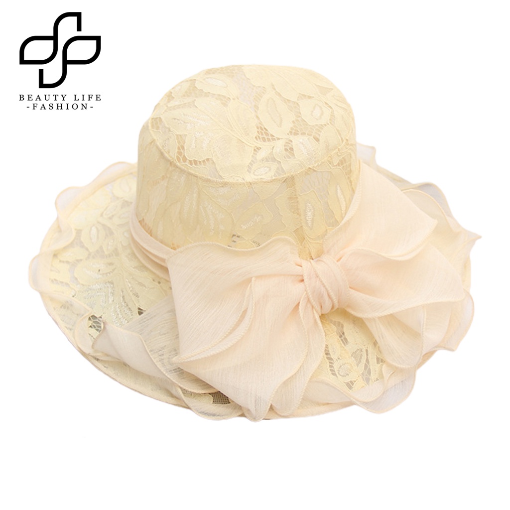 Nón Tai Bèo Chống Nắng Đính Nơ Ren Gấp Gọn Thời Trang Dự Tiệc Cưới Cho Nữ