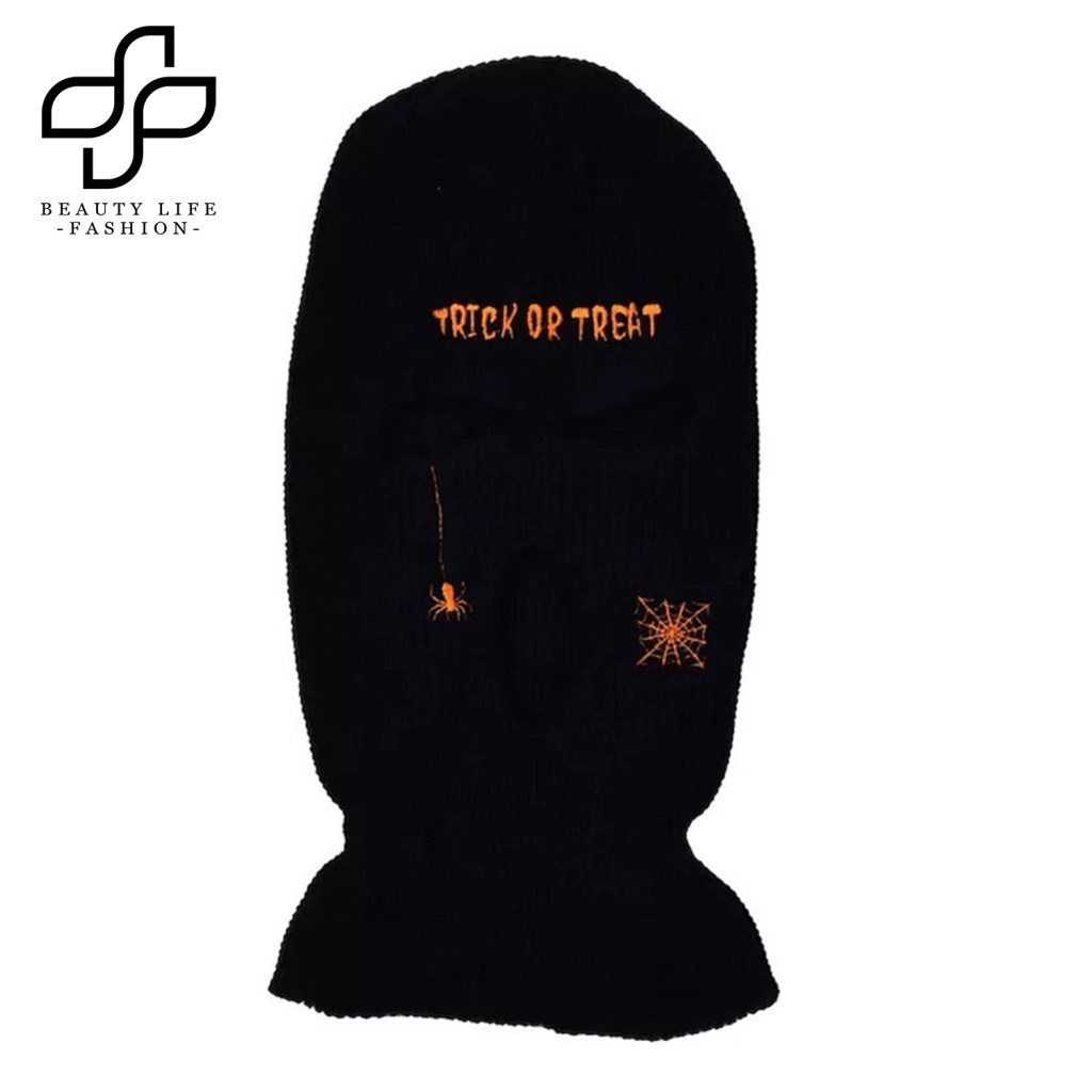 Nón Dệt Kim Che Mặt Balaclava Thêu Hình Nhện Hoạt Hình Thoáng Khí Chống Gió Trang Trí Halloween