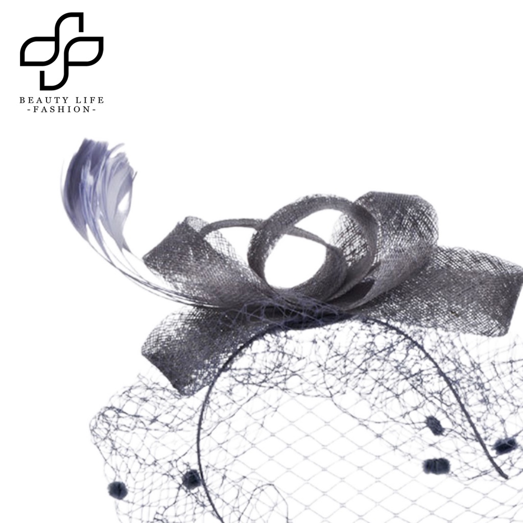 Băng Đô Cài Tóc Phối Lưới Đính Lông Vũ Chống Trượt Cho Biểu Diễn Sân Khấu