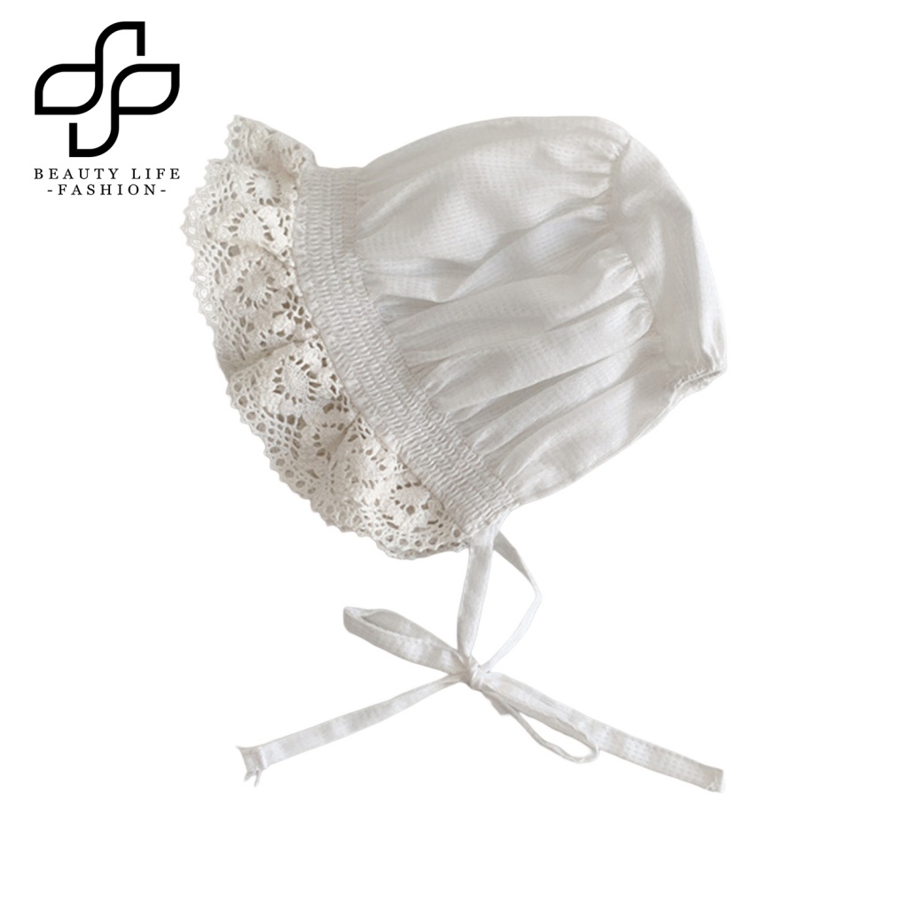 Mũ Cotton Rộng Vành Màu Trơn Cột Dây Chống Nắng Thời Trang Mùa Hè Xinh Xắn Cho Bé Sơ Sinh