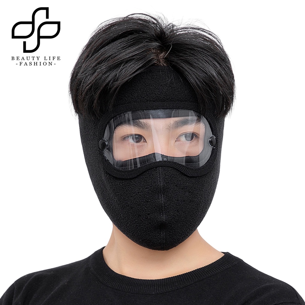 Beautylifefashion Mũ Đi Xe Đạp Màu Trơn Co Giãn Bảo Vệ Tai Kèm Kính Bảo Vệ Mặt Tháo Rời Được Dành Cho Nam Nữ 20