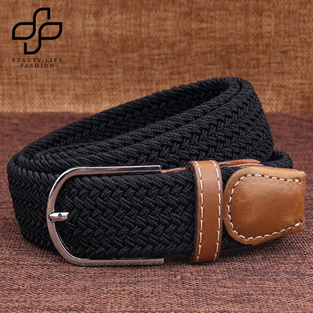 Thắt Lưng Bện Dây Co Giãn Khóa Kim Loại Thời Trang Cho Nam Nữ