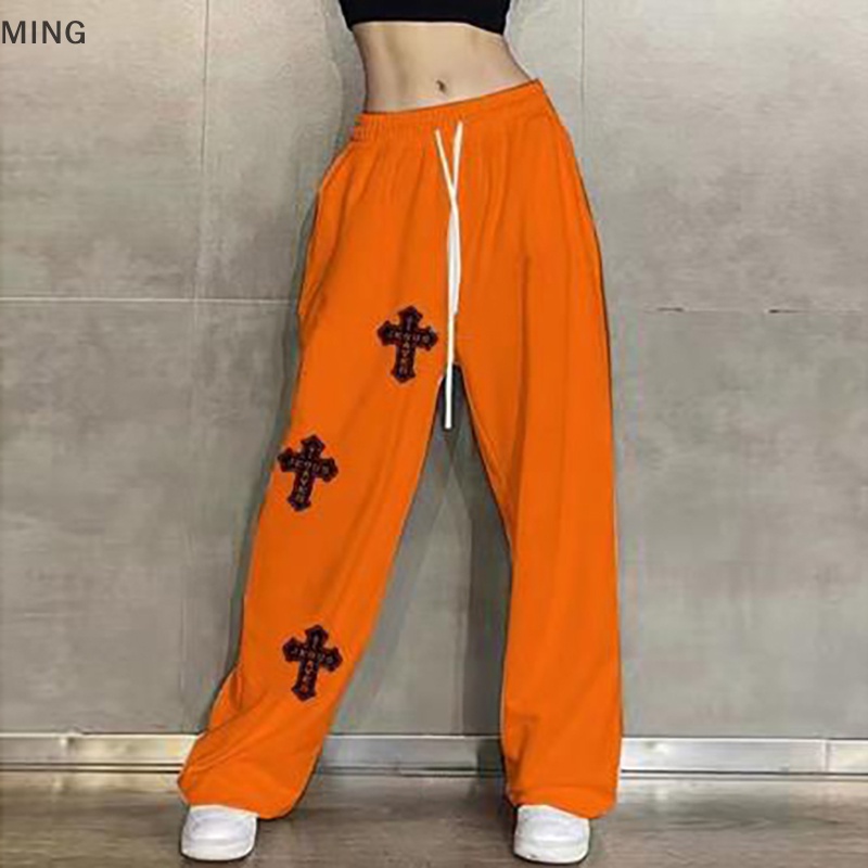 Quần Thể Thao Ống Rộng Lưng Cao Phong Cách Hip Hop Đường Phố Mỹ Cho Nữ