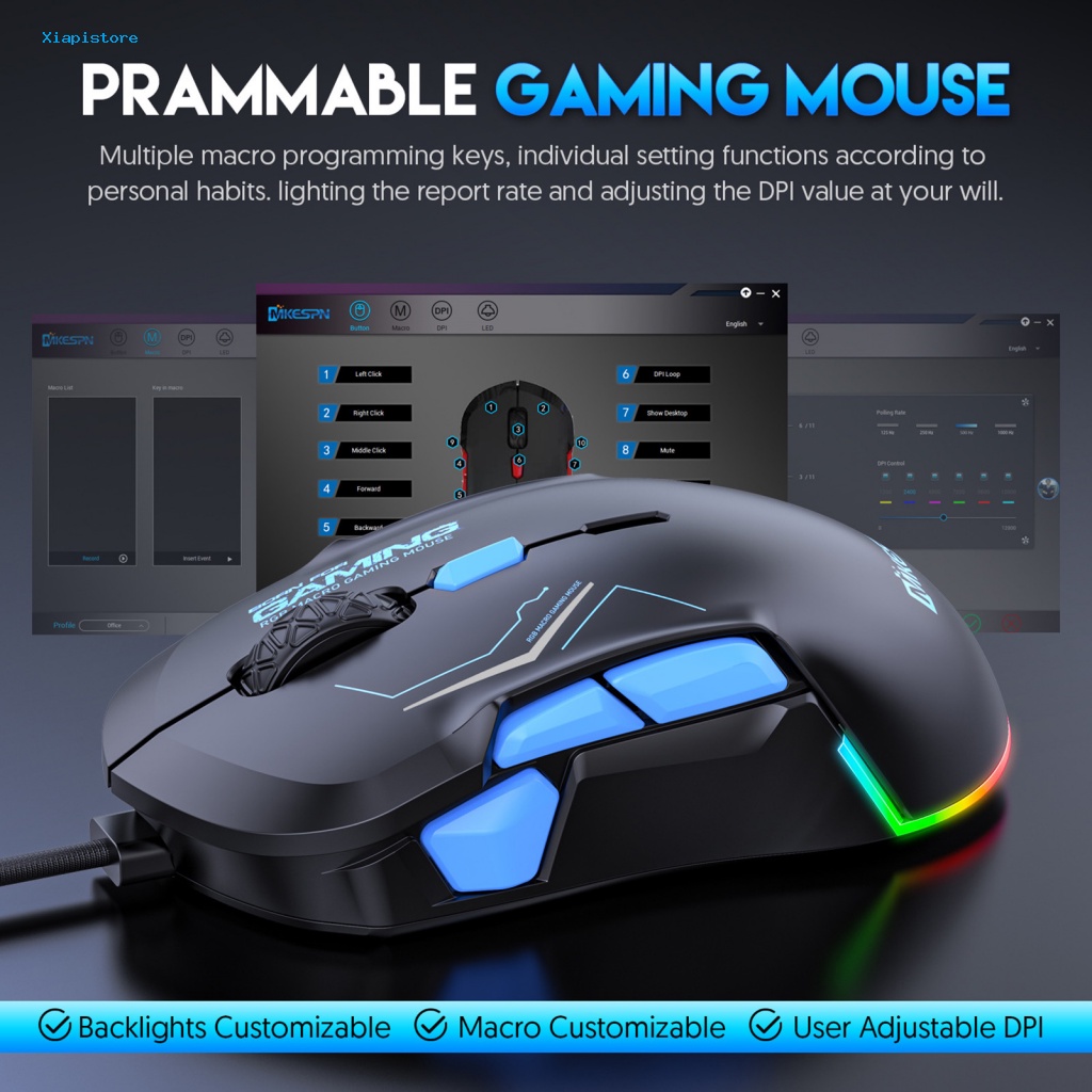 [Xiapistore] Chuột Chơi Game Hiệu Ứng Ánh Sáng RGB Với 10 Nút Lập Trình Có Thể Điều Chỉnh DPI