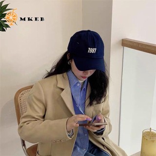 MKEB lưỡi trai bằng cotton mềm màu trơn thêu số 1987 phong cách Hàn Quốc thời trang cho nam và nữ