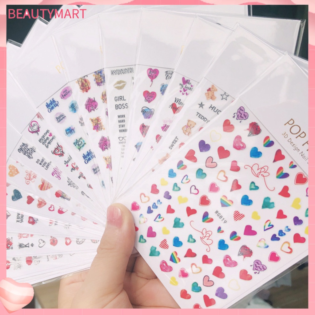 [beautymart] Miếng Dán Móng Tay Tự Dính Hình Trái Tim In Chữ Goodtain Dễ Dàng Tự Dính Không Để Lại Dấu Vết Chủ Đề Ngày Valentines