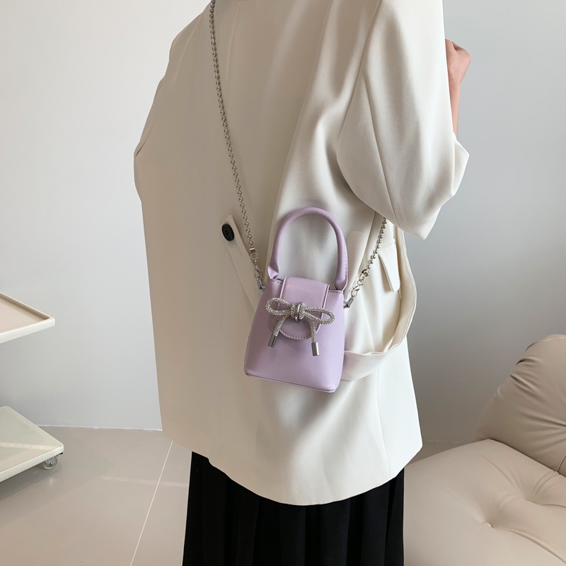 Ielgy Túi Xách bucket mini Đính Đá Kim Cương Giả Phối Nơ Phong Cách Pháp Cho Nữ