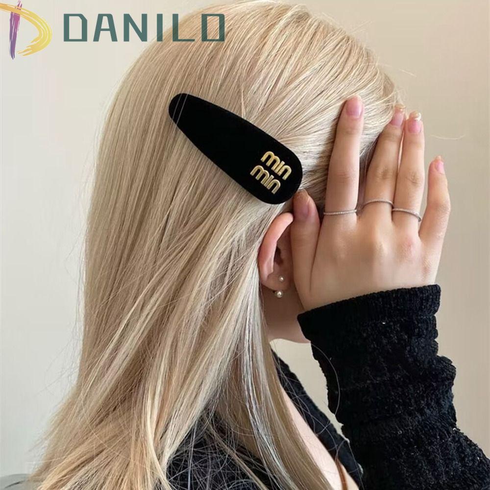 Danilo Kẹp Tóc Xốp Nhung Đen Phong Cách Vintage Pháp Sáng Tạo Cho Nữ|Kẹp Tóc Kim Loại Hình Chữ Cái Phong Cách Hàn Quốc