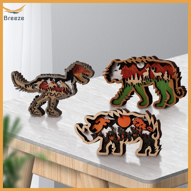 Phụ Kiện Trang Trí Nhà Cửa Hình Động Vật Nhiều Tầng Bằng Gỗ Độc Đáo