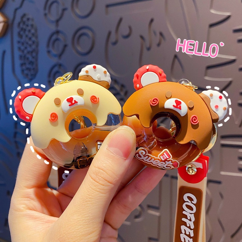 Móc Khóa Hình Bánh Donut Gấu Trà Sữa Thời Trang