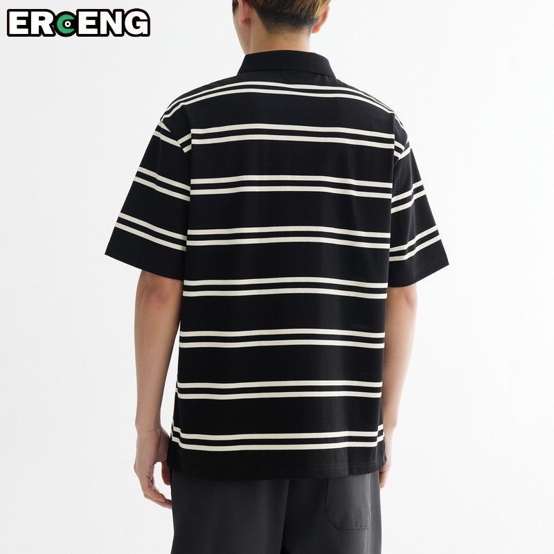 Áo Thun polo Ngắn Tay Form Rộng Họa Tiết Sọc Ngang Thời Trang Dành Cho Nam